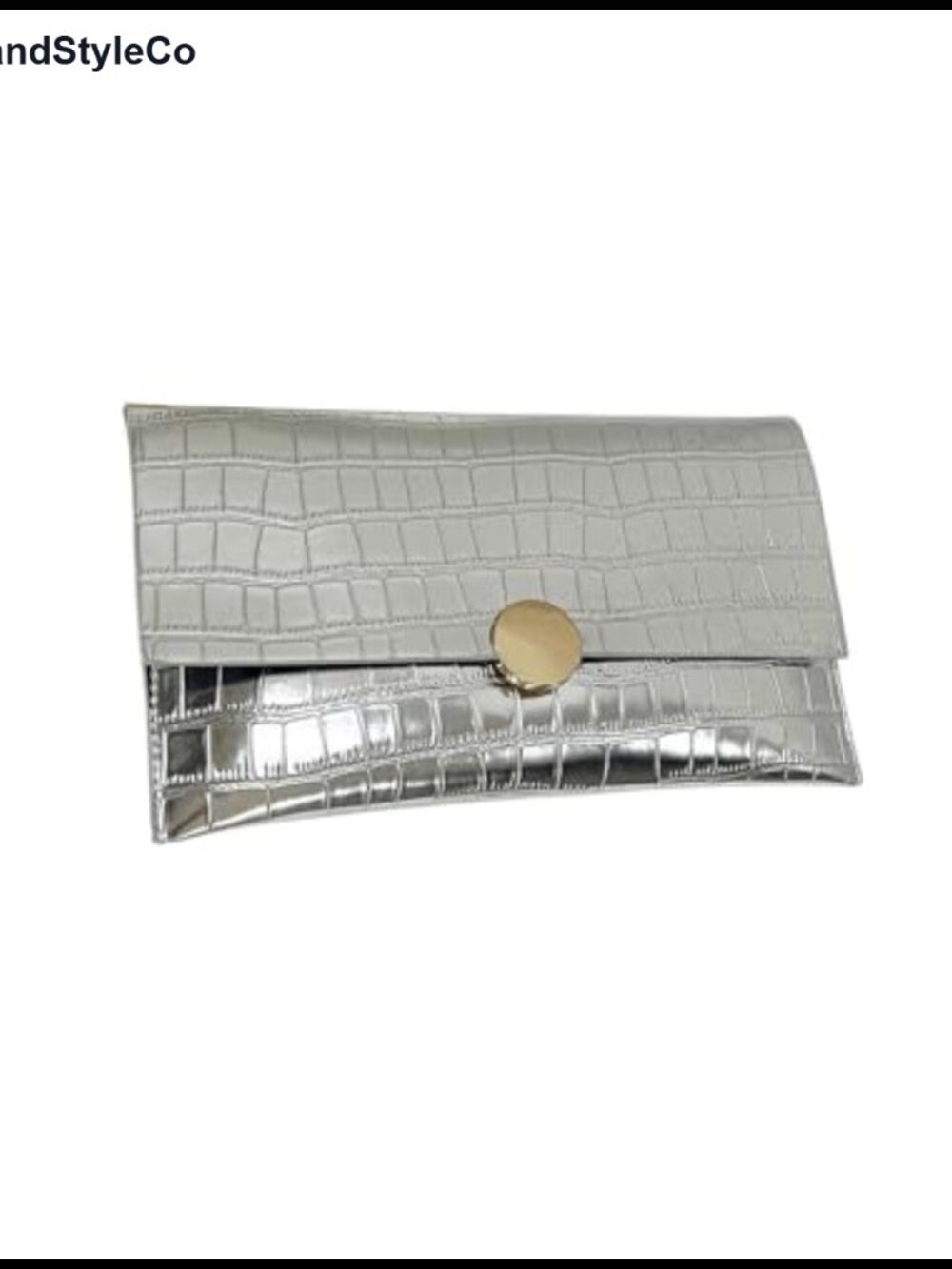 Faux Leather Metallic Envelope Clutch Evening Bag Foldover Snap Handbag